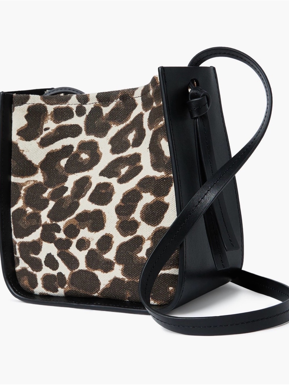NWT Loeffler Randall Leopard Canvas Crossbody Bag with Leather Black Side Trim